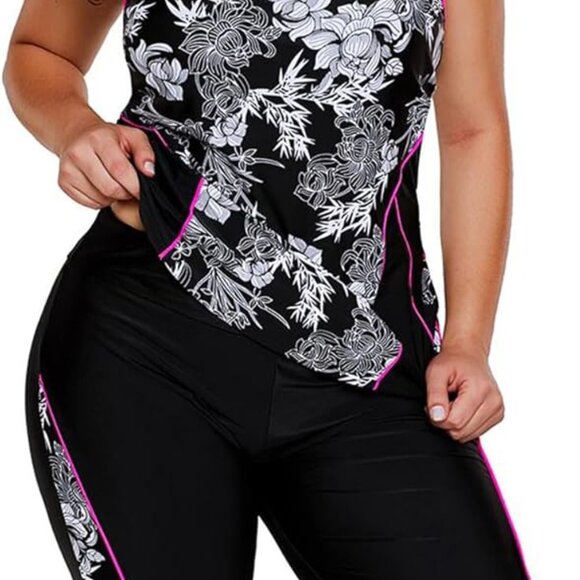 Comfortable Floral Plus Size Tankini Swimsuit with High-Waisted Coverage - Picture 1 of 4